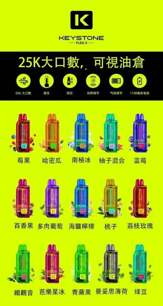 限時活動-買1顆煙彈送1隻主機 可疊加-鑰石KEYSTONE 25000口換彈式拋棄式